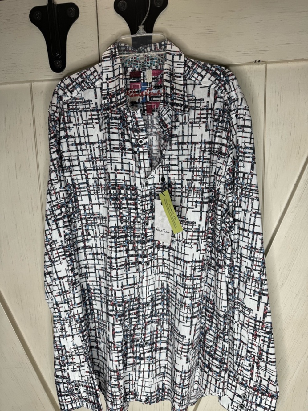 Robert Graham White Button-Up Shirt with Black & Red Grid Print